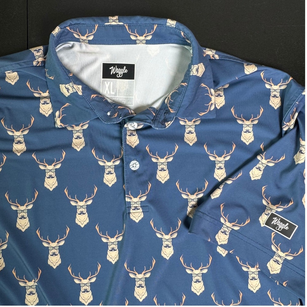 Waggle Mens Kentucky Buck Polo Shirt Blue Deer Head Graphic Golf XL KENTMPOLO - Picture 4 of 7